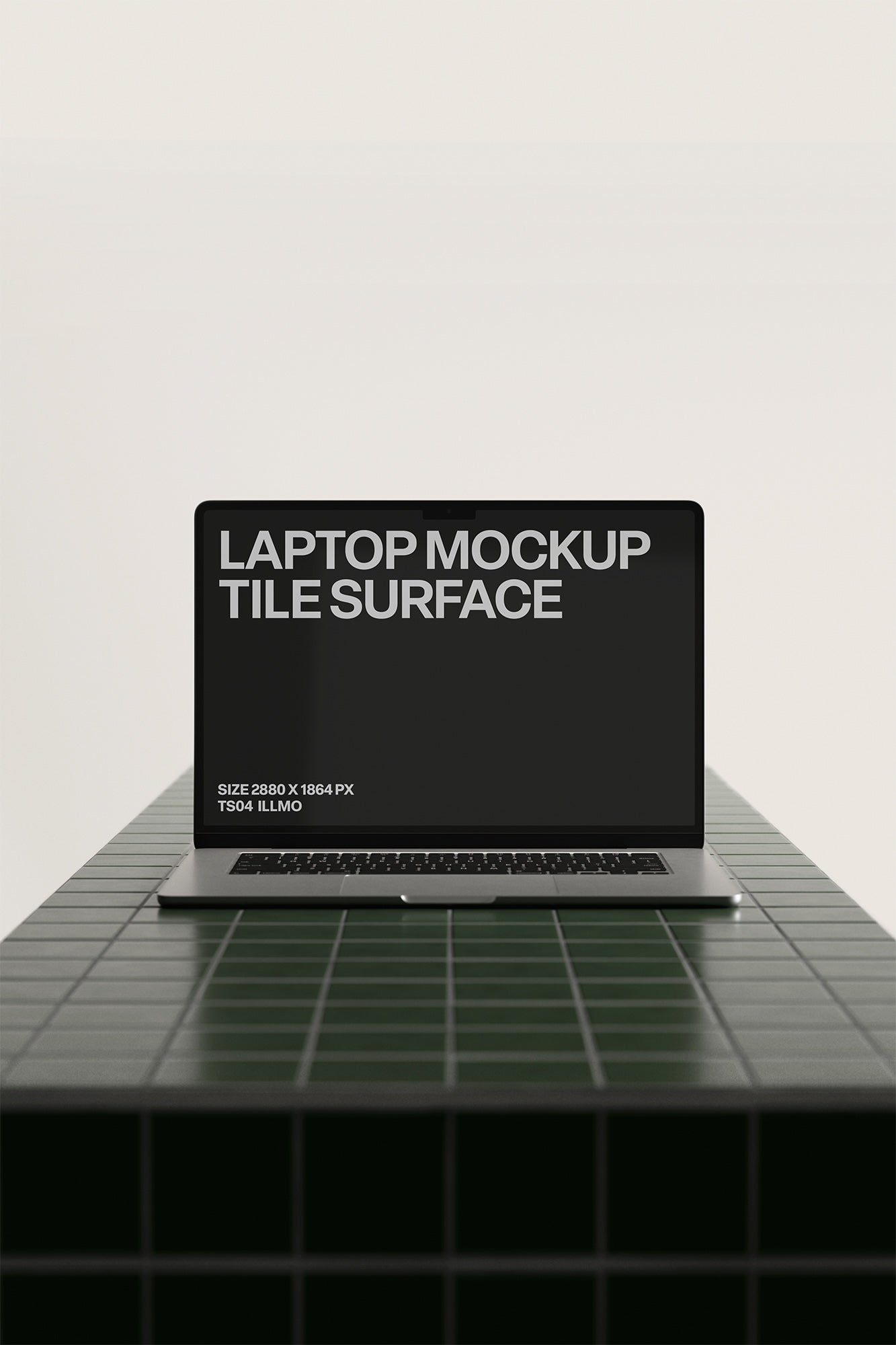 Laptop mockup on green tile table with black UI placeholder for web and desktop UI presentation, front view