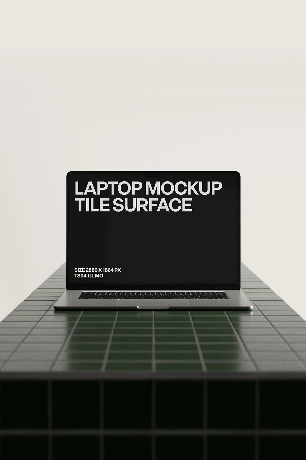 Laptop mockup on green tile table with dark UI placeholder for web and desktop UI presentation, front view
