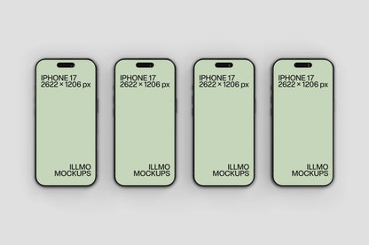 iPhone mockup with four devices for showcasing mobile UI and app design